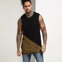 CARRÉ DIAGONAL PANEL 2 MUSCLE TEE BLACK/OLIVE -Champioe Style 02011261 YB054 normal 005