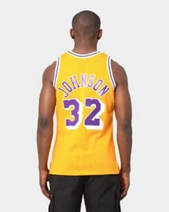 Mitchell & Ness Los Angeles Lakers Magic Johnson '84-'85 #32 Swingman Jersey Yellow -Champioe Style 02017348 YY001 mens 0040