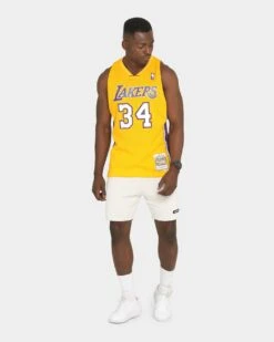 Mitchell & Ness Los Angeles Lakers Shaquille O'Neal '99-'00 #34 Swingman Jersey Yellow/Purple -Champioe Style 02018171 YY031 mens 0080 7a04c1be 9b1e 4663 811d b75b15459539