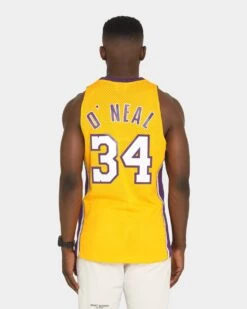 Mitchell & Ness Los Angeles Lakers Shaquille O'Neal '99-'00 #34 Swingman Jersey Yellow/Purple -Champioe Style 02018171 YY031 mens 0090 a9ce10be 6646 4534 b5d1 4b605dc72dc6
