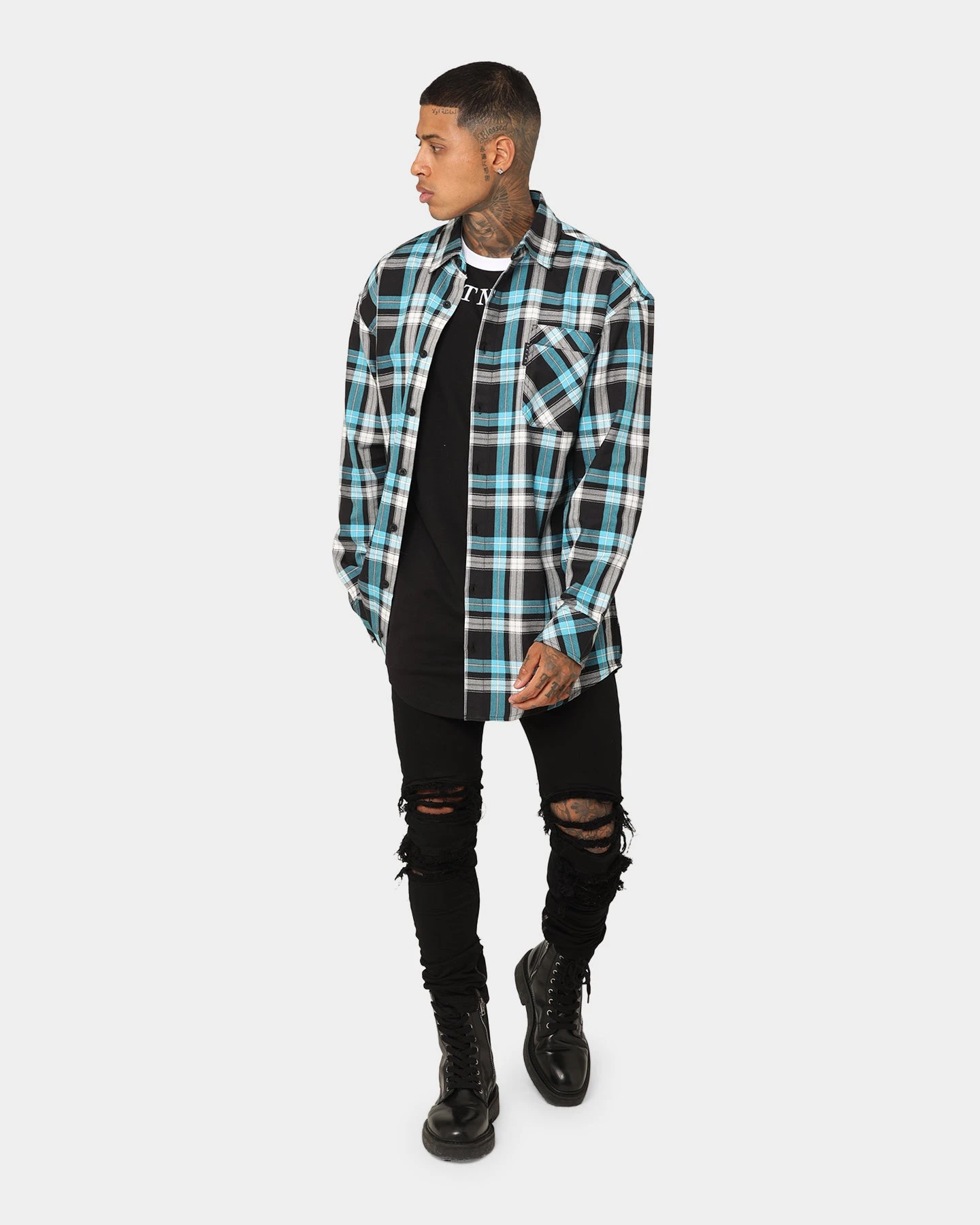 Saint Morta Prima Flannel Shirt Cyan 4 Saint Morta Prima Flannel Shirt Cyan - Image 2