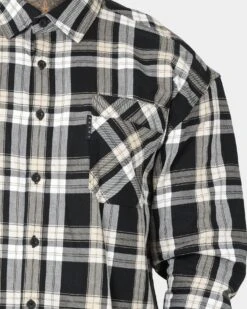 Saint Morta Prima Long Sleeve Flannel Shirt Stone/Black -Champioe Style 02020574 YS587 mens 003