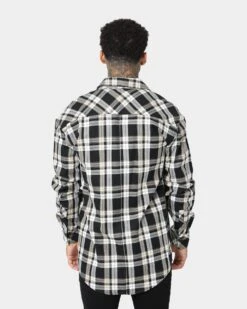 Saint Morta Prima Long Sleeve Flannel Shirt Stone/Black -Champioe Style 02020574 YS587 mens 004