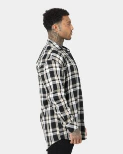 Saint Morta Prima Long Sleeve Flannel Shirt Stone/Black -Champioe Style 02020574 YS587 mens 006