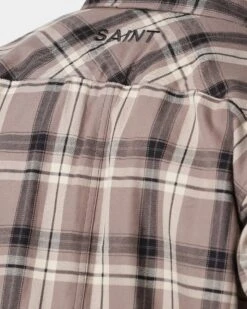 Saint Morta Prima Long Sleeve Flannel Shirt Brown -Champioe Style 02020574 YX300 mens 0070