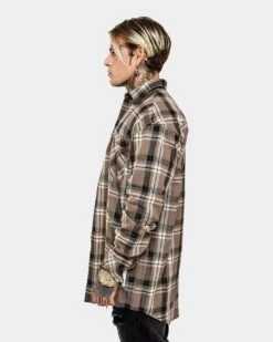 Saint Morta Prima Long Sleeve Flannel Shirt Brown -Champioe Style 02020574 YX300 mens 050