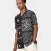 Carre Bandana Ultra Short Sleeve Button Up Shirt Black -Champioe Style 02032422 YB001 mens 0010