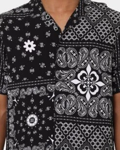 Carre Bandana Ultra Short Sleeve Button Up Shirt Black -Champioe Style 02032422 YB001 mens 0030