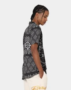 Carre Bandana Ultra Short Sleeve Button Up Shirt Black -Champioe Style 02032422 YB001 mens 0050