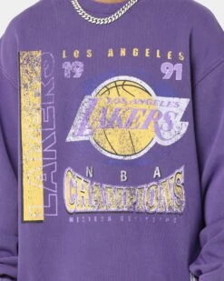 Mitchell & Ness Los Angeles Lakers Road To Victory Crewneck Faded Dark Purple -Champioe Style 02034571 YF156 mens 0030