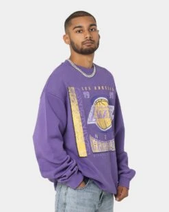 Mitchell & Ness Los Angeles Lakers Road To Victory Crewneck Faded Dark Purple -Champioe Style 02034571 YF156 mens 0050