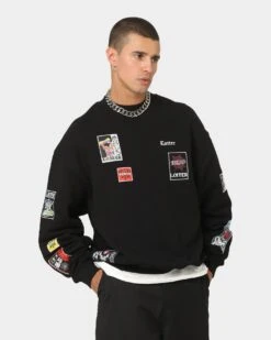 Loiter Patchwork Crewneck Black -Champioe Style 02035544 YB001 mens 0050