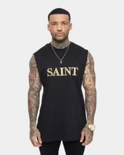 Saint Morta Society Muscle T-Shirt Black/Gold -Champioe Style 02035802 YB003 mens 030