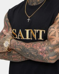 Saint Morta Society Muscle T-Shirt Black/Gold -Champioe Style 02035802 YB003 mens 070