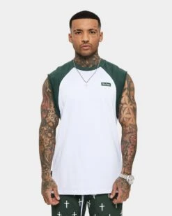 Saint Morta Numeraire Raglan Muscle T-Shirt Dark Green/White -Champioe Style 02036059 YD024 mens 030
