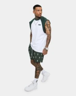 Saint Morta Numeraire Raglan Muscle T-Shirt Dark Green/White -Champioe Style 02036059 YD024 mens 080