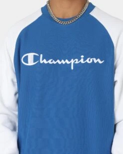 Champion Reverse Weave Raglan Crew Living In Blue -Champioe Style 02036217 YL090 mens 0030