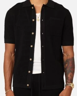 XXIII Zyair Knit Rib Button Up Shirt Black -Champioe Style 02036262 YB001 mens 00030