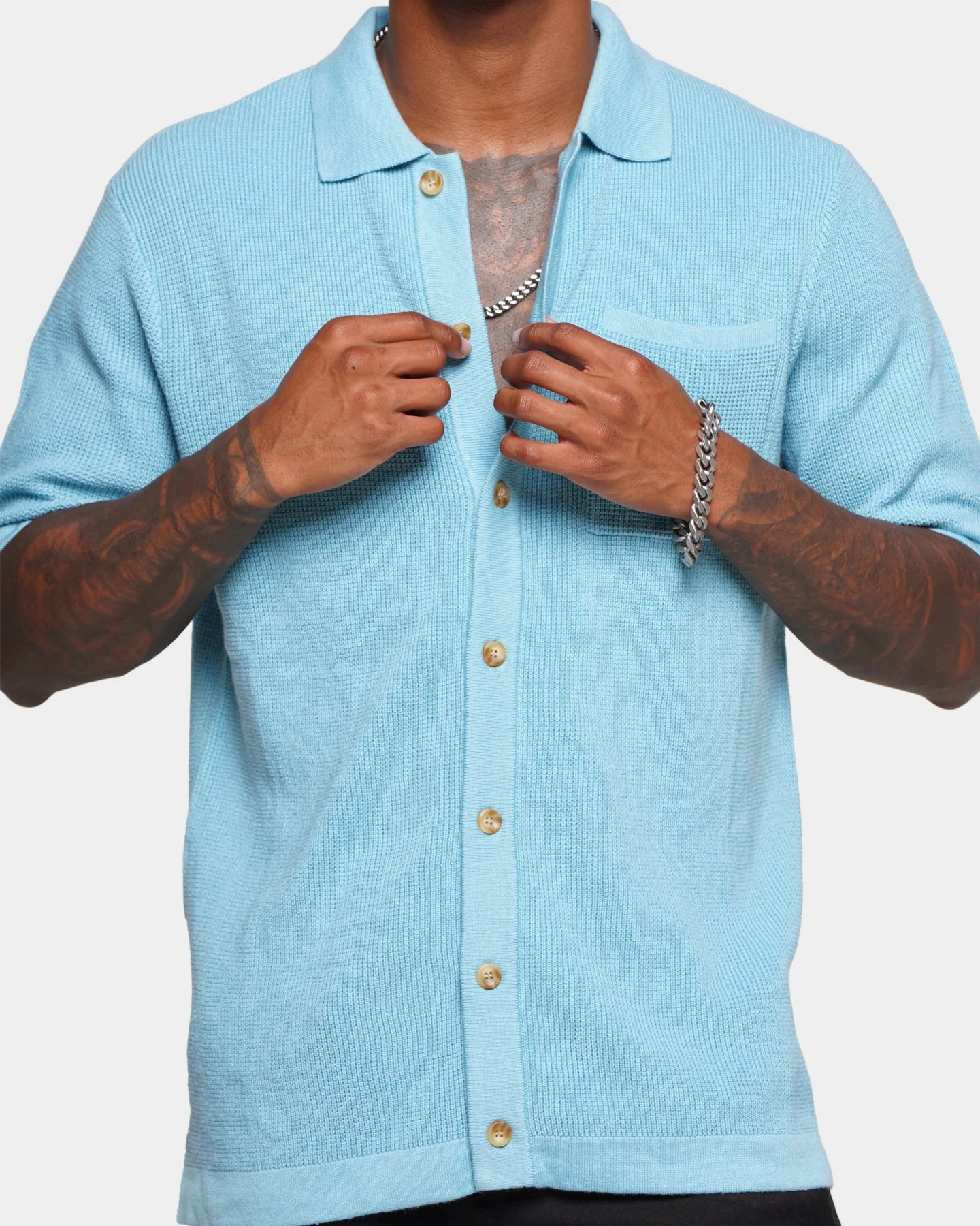 XXIII Zyair Knit Rib Button Up T-Shirt Pale Blue 5 XXIII Zyair Knit Rib Button Up T-Shirt Pale Blue - Image 3