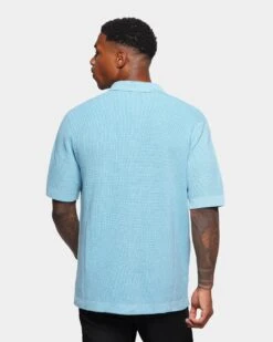 XXIII Zyair Knit Rib Button Up T-Shirt Pale Blue 11 XXIII Zyair Knit Rib Button Up T-Shirt Pale Blue -Champioe Style 02036262 YP838 mens 0040