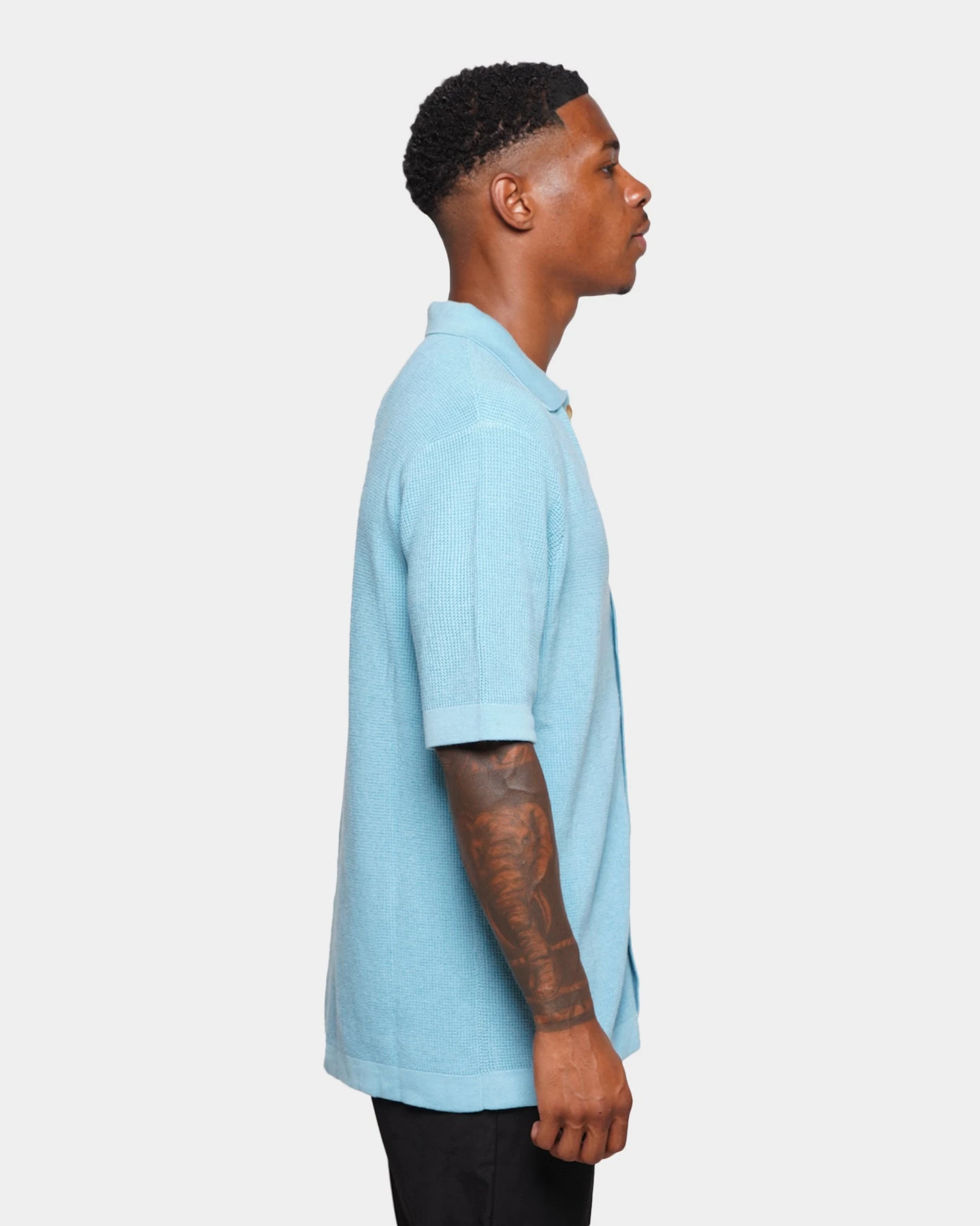 XXIII Zyair Knit Rib Button Up T-Shirt Pale Blue 7 XXIII Zyair Knit Rib Button Up T-Shirt Pale Blue - Image 5