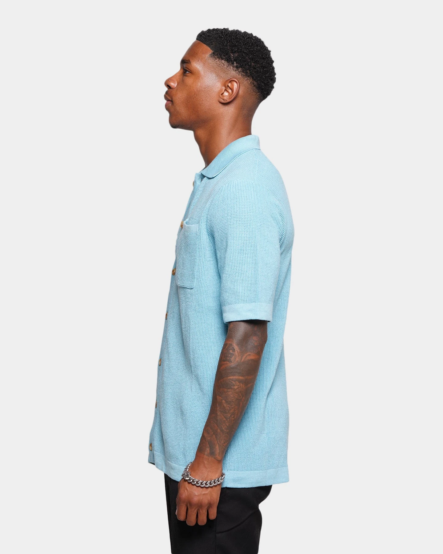 XXIII Zyair Knit Rib Button Up T-Shirt Pale Blue 8 XXIII Zyair Knit Rib Button Up T-Shirt Pale Blue - Image 6