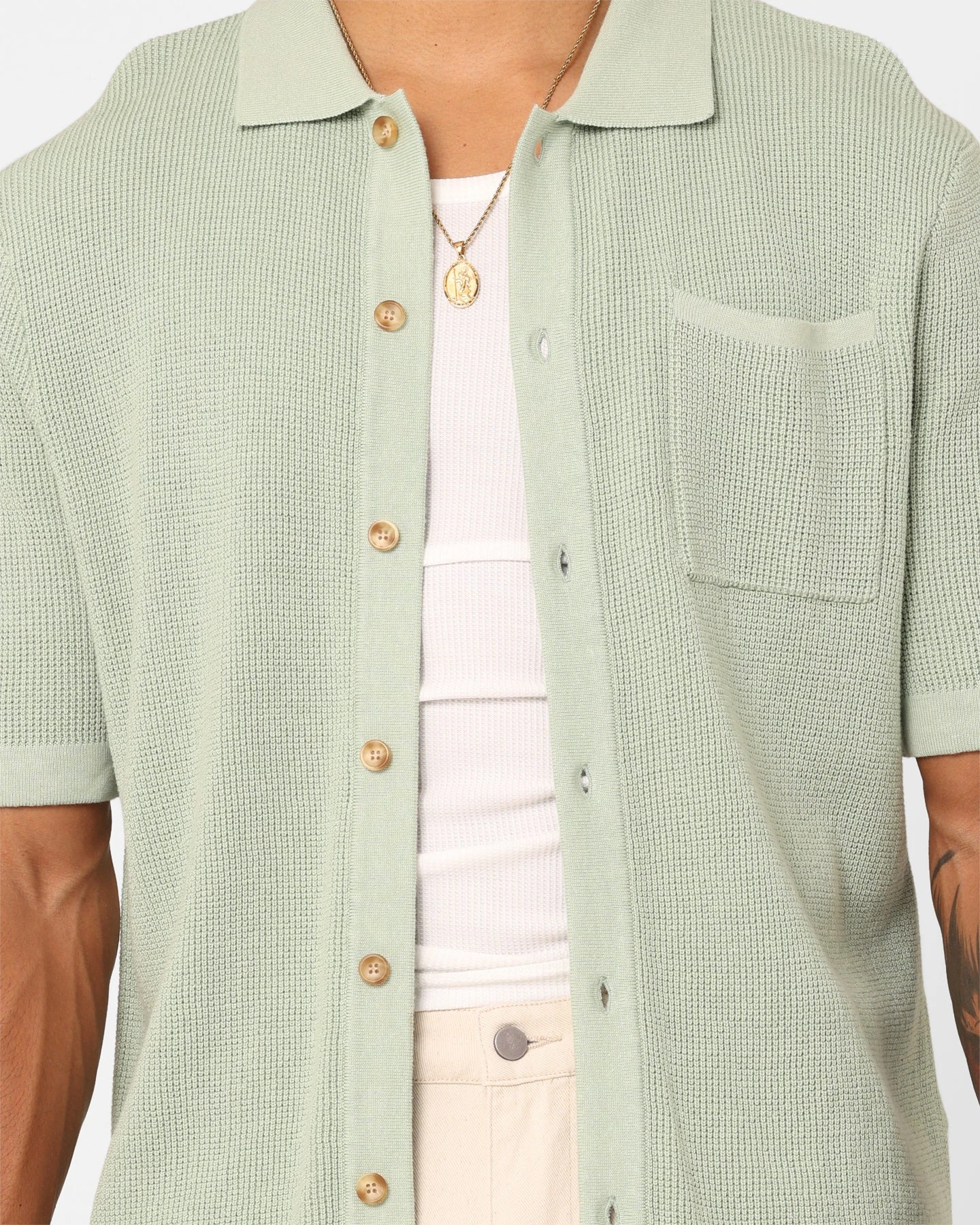 XXIII Zyair Knit Rib Button Up Shirt Sage 6 XXIII Zyair Knit Rib Button Up Shirt Sage - Image 4