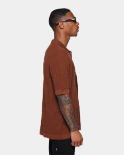 XXIII Zyair Knit Rib Button Up Shirt Brown -Champioe Style 02036262 YX300 mens 000060