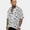 Saint Morta Paisley Skulls Short Sleeve Button Up Shirt White/Black