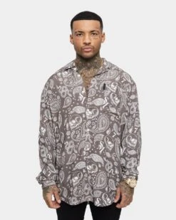 Saint Morta Paisley Skulls Long Sleeve Button Up Shirt Vintage Brown 11 Saint Morta Paisley Skulls Long Sleeve Button Up Shirt Vintage Brown -Champioe Style 02036278 YV052 mens 0030