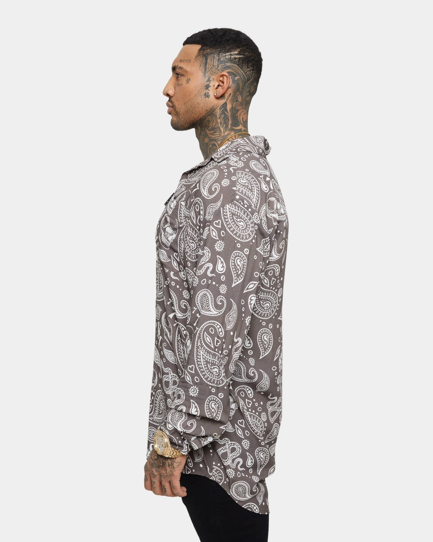 Saint Morta Paisley Skulls Long Sleeve Button Up Shirt Vintage Brown 6 Saint Morta Paisley Skulls Long Sleeve Button Up Shirt Vintage Brown - Image 4