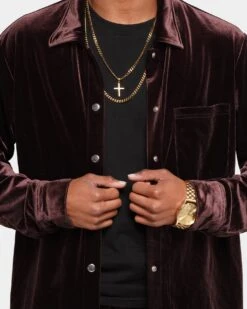 XXIII Uzair Velour Button Up Shirt Chocolate -Champioe Style 02036794 YC360 mens 0040