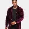 XXIII Uzair Velour Button Up Shirt Burgundy -Champioe Style 02036794 YX500 mens 0010