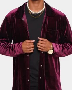XXIII Uzair Velour Button Up Shirt Burgundy -Champioe Style 02036794 YX500 mens 0030