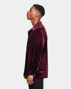 XXIII Uzair Velour Button Up Shirt Burgundy -Champioe Style 02036794 YX500 mens 0060