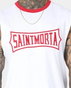 Saint Morta Ceremony Oversized Muscle T-Shirt White/Red -Champioe Style 02037172 YW208 mens 003