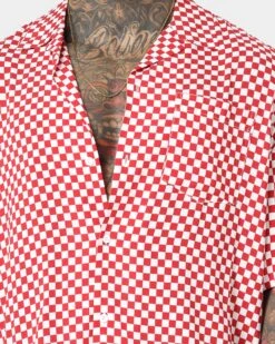 Saint Morta Checks Short Sleeve Shirt Red/White -Champioe Style 02037697 YR081 mens 003