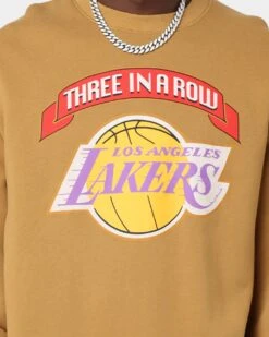 Mitchell & Ness Los Angeles Lakers 3-Peat Crewneck Bone Brown -Champioe Style 02037999 YB1007 mens 0030