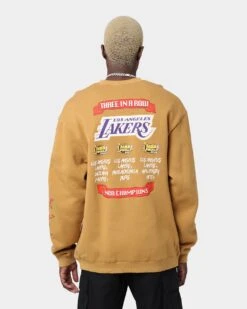 Mitchell & Ness Los Angeles Lakers 3-Peat Crewneck Bone Brown -Champioe Style 02037999 YB1007 mens 0040