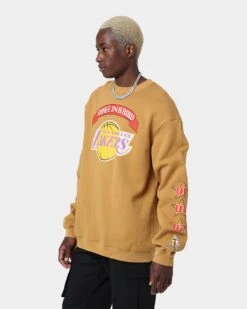 Mitchell & Ness Los Angeles Lakers 3-Peat Crewneck Bone Brown -Champioe Style 02037999 YB1007 mens 0060