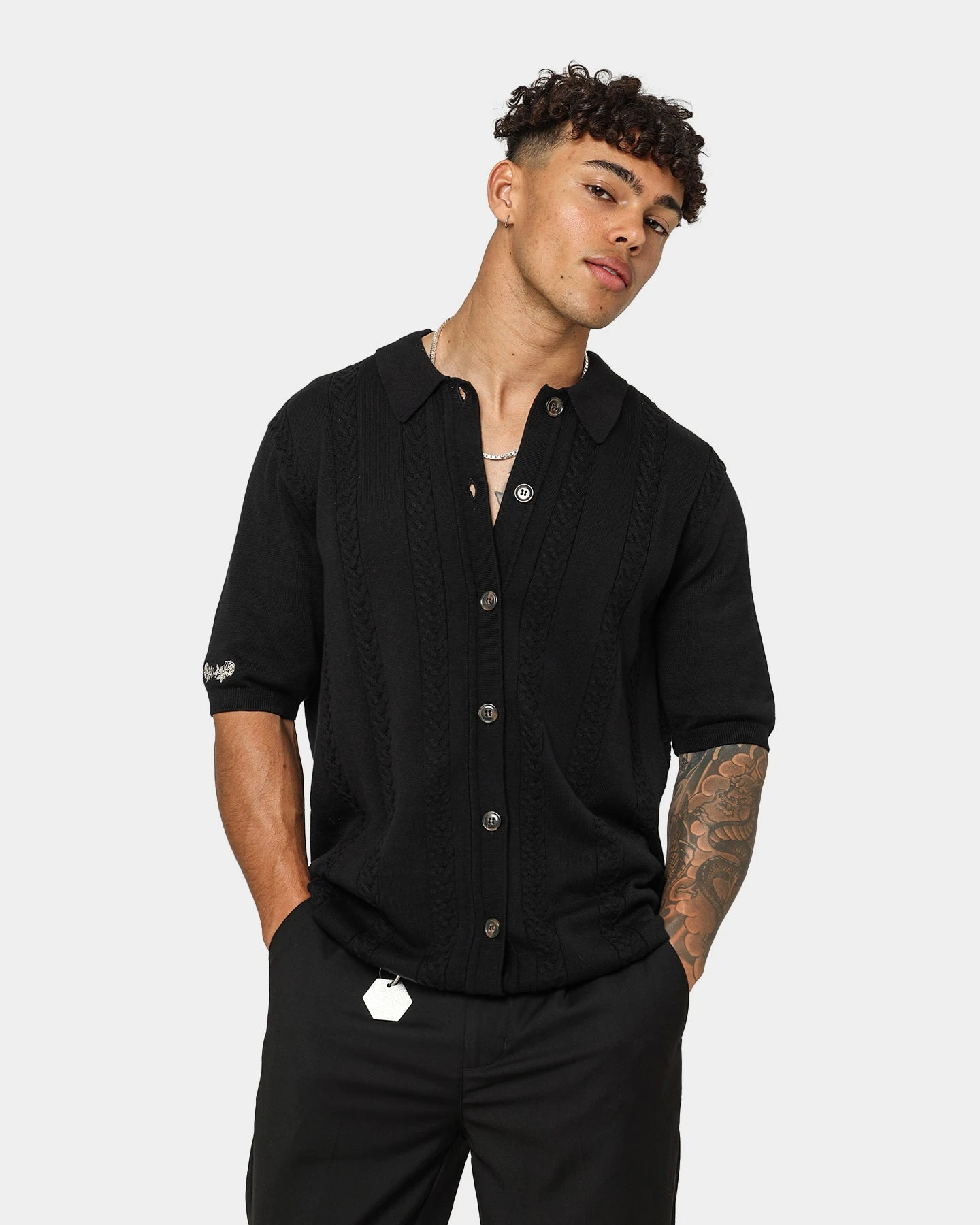 404 Cable Knit Button Up Black 4 404 Cable Knit Button Up Black - Image 3