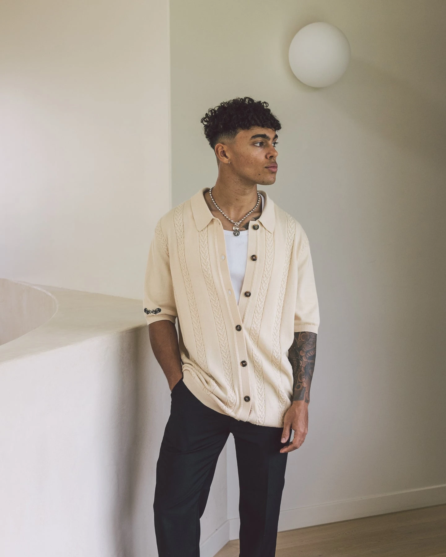 404 Cable Knit Button Up Ecru 3 404 Cable Knit Button Up Ecru