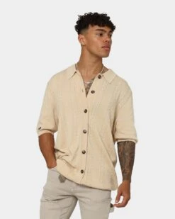 404 Cable Knit Button Up Ecru 14 404 Cable Knit Button Up Ecru -Champioe Style 02038549 YE017 mens 030