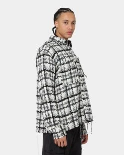 MNML Raw Edge Flannel Shirt Grey/White -Champioe Style 02040127 YQ122 mens 0050