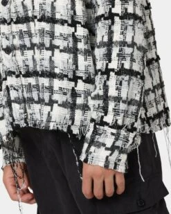 MNML Raw Edge Flannel Shirt Grey/White -Champioe Style 02040127 YQ122 mens 0080