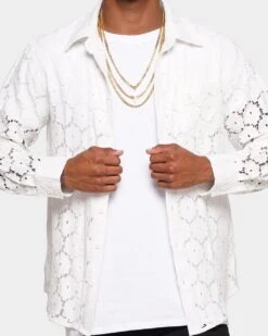XXIII Cedric Lace Button Up Shirt White -Champioe Style 02040205 YW100 mens 0030