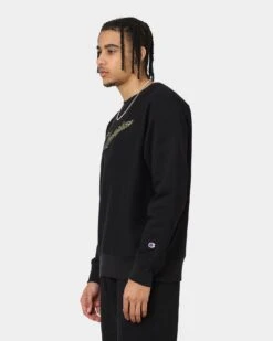 Champion Reverse Weave Collegiate Padded Crewneck Black/Gold -Champioe Style 02040278 YB003 mens 0060