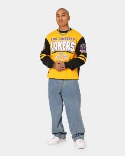 Mitchell & Ness Los Angeles Lakers All Over Print Crewneck 2.0 Light Gold -Champioe Style 02040332 YL589 mens 0030