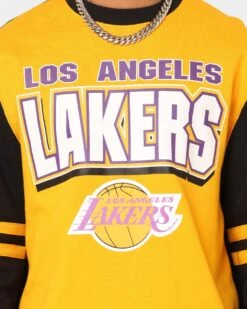 Mitchell & Ness Los Angeles Lakers All Over Print Crewneck 2.0 Light Gold -Champioe Style 02040332 YL589 mens 0040
