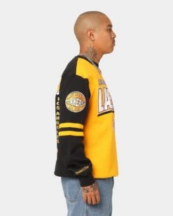 Mitchell & Ness Los Angeles Lakers All Over Print Crewneck 2.0 Light Gold -Champioe Style 02040332 YL589 mens 0060